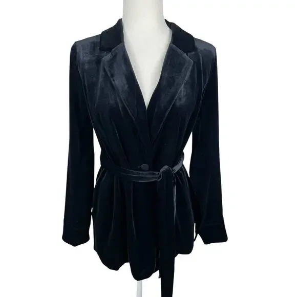 J.Jill Wearever Collection Velvet One Button Belted Blazer Black Women's Sm NEW - Picture 1 of 14